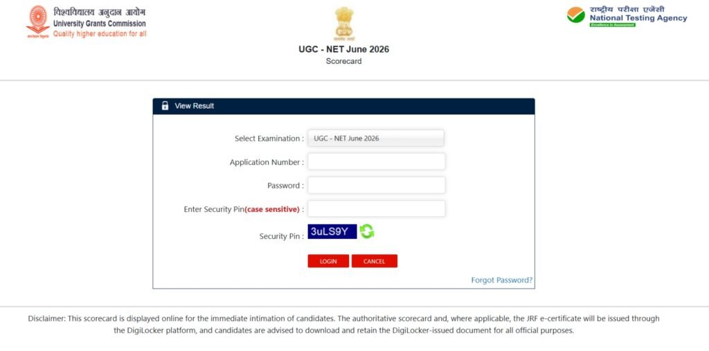 UGC NET Result login Image