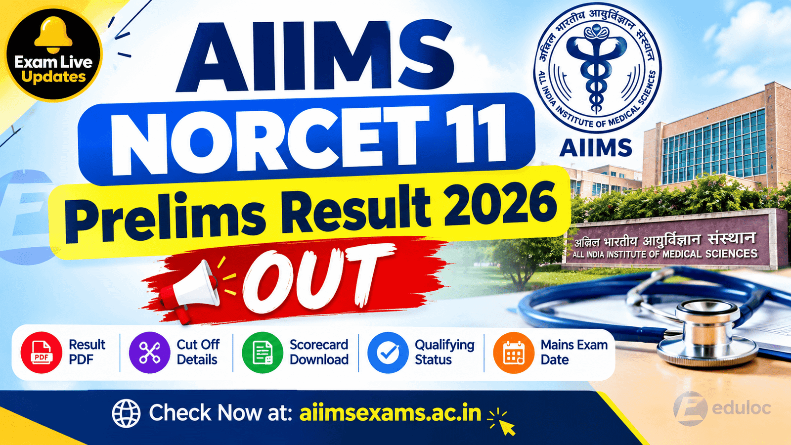 AIIMS NORCET 11 Prelims Result 2026