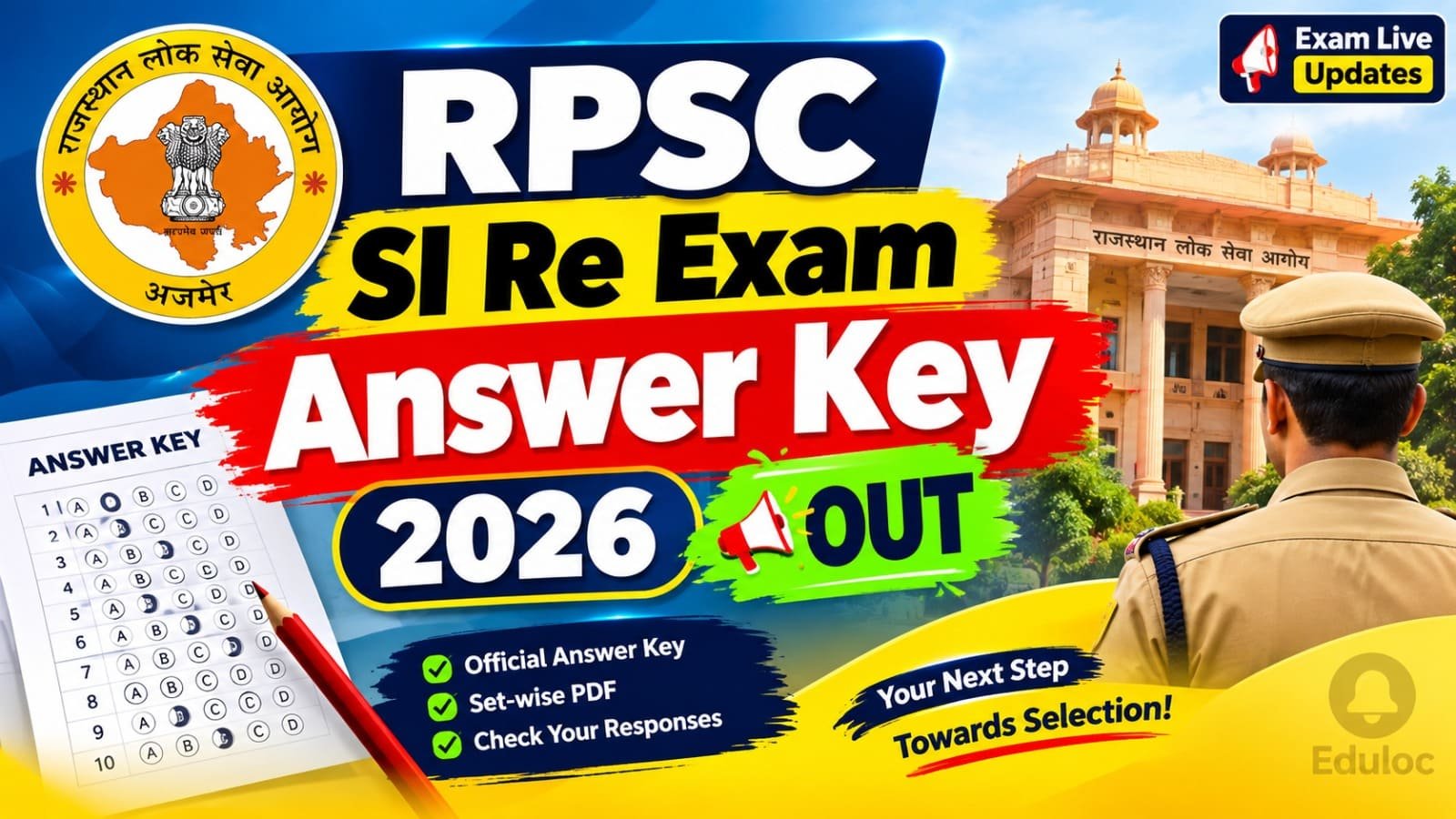 RPSC SI Re Exam Answer Key 2026 Out