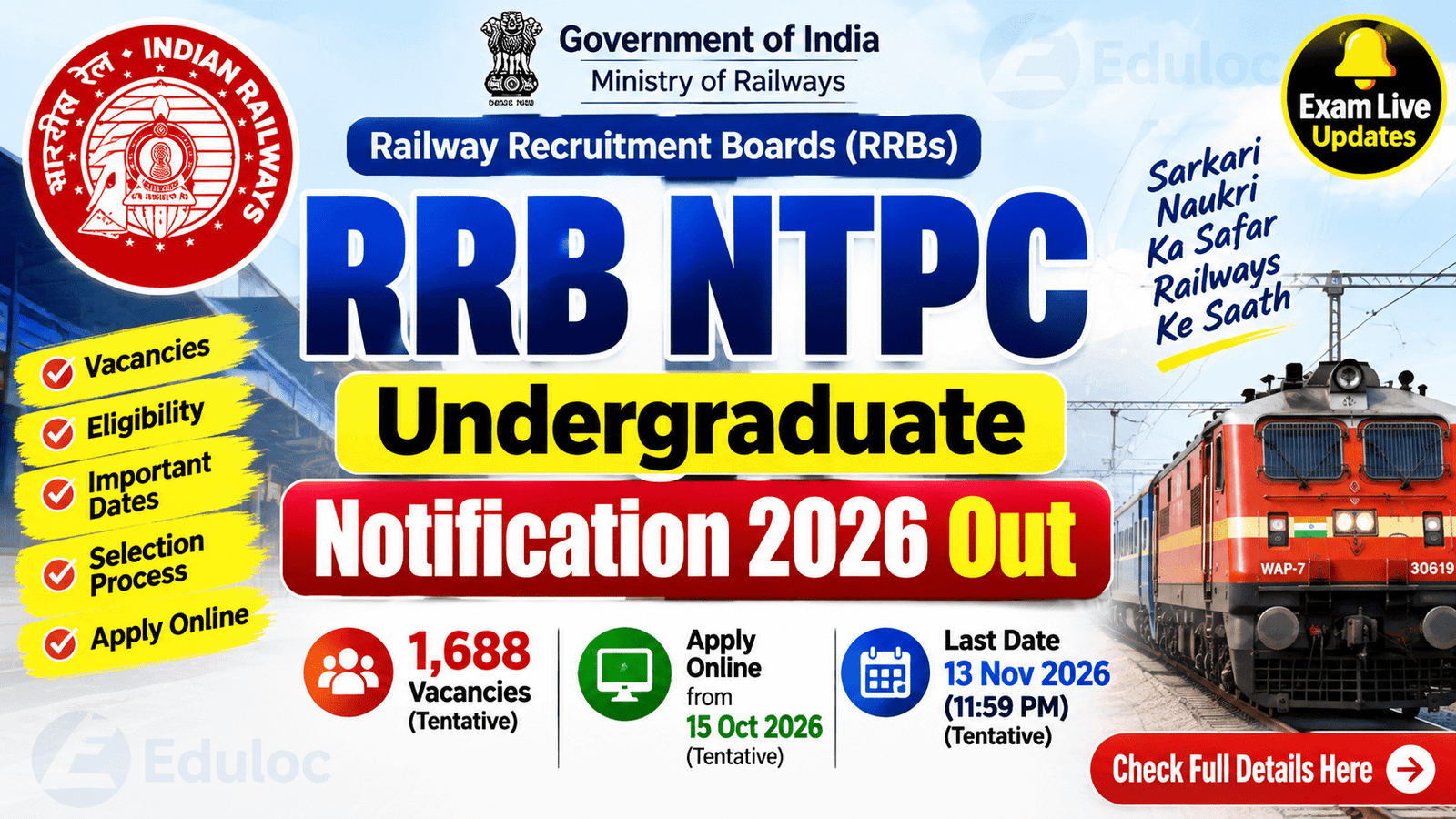 RRB NTPC Undergraduate Notification 2026 Out