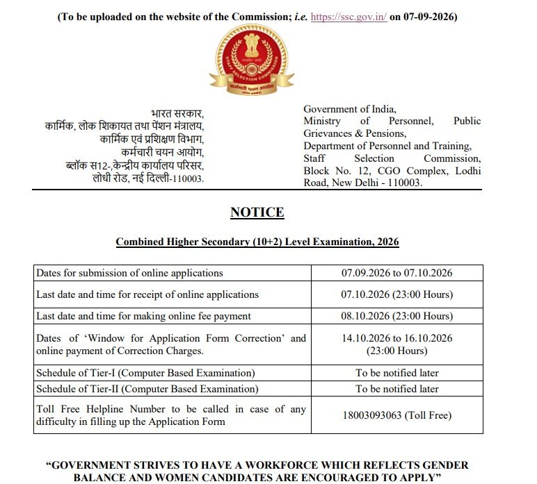 SSC CHSL Notification 2026